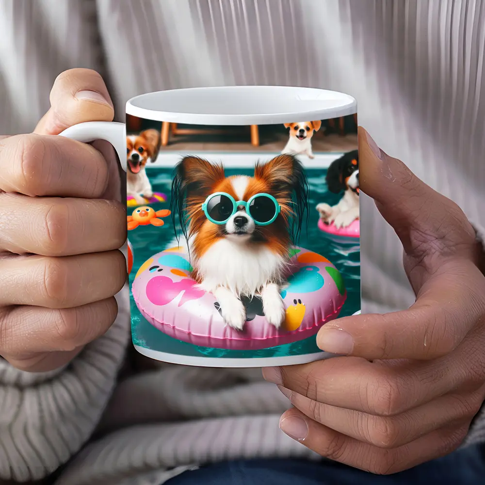 Papillon Dog Pool Party Summer Fun – Mugs