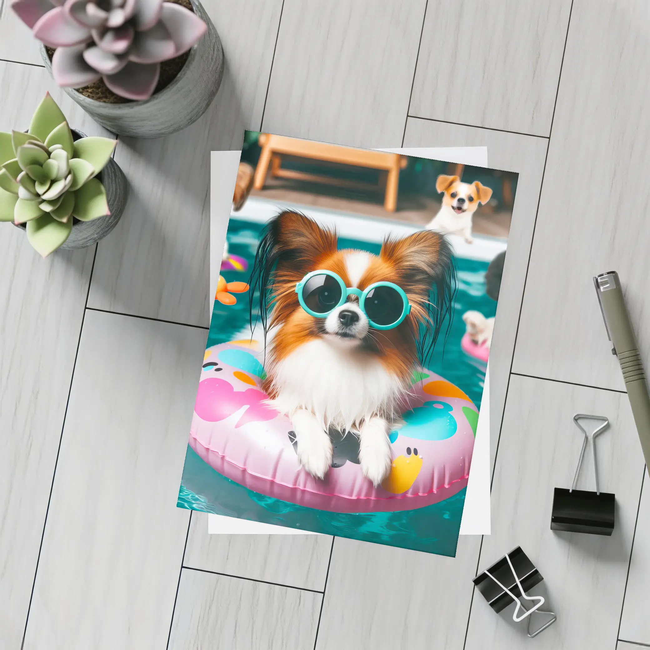 Papillon Dog Pool Party Summer Fun – Postcards