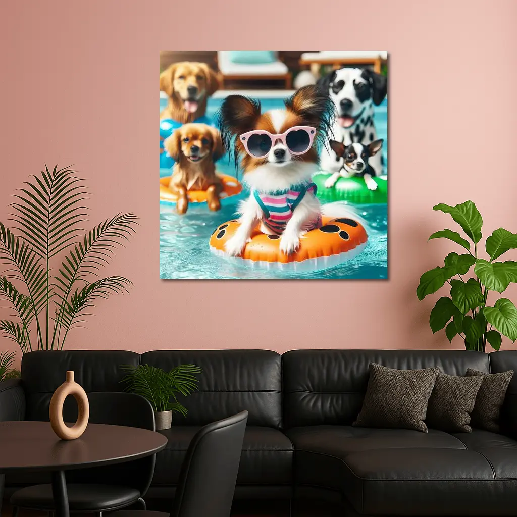 Papillon Dog Pool Party Summer Fun – Wall Art