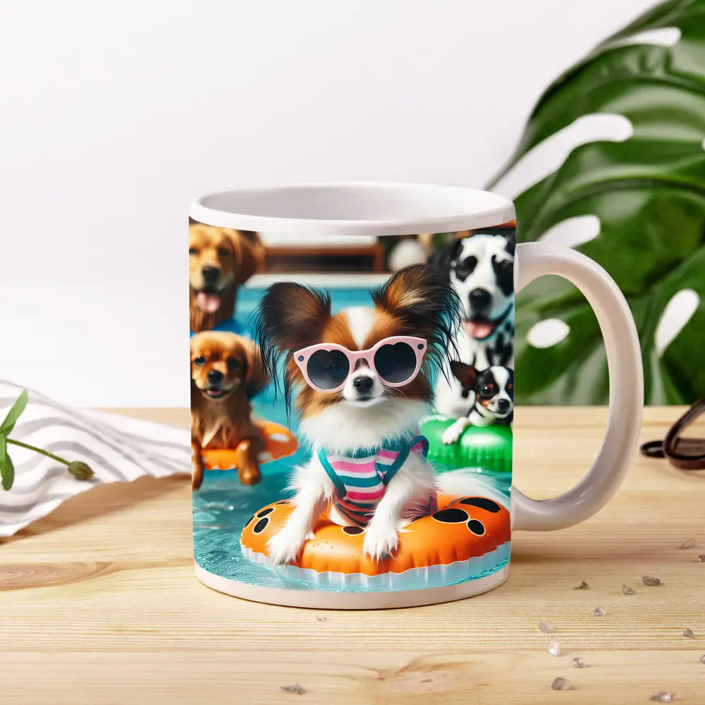 Papillon Dog Pool Party Summer Fun – Mugs