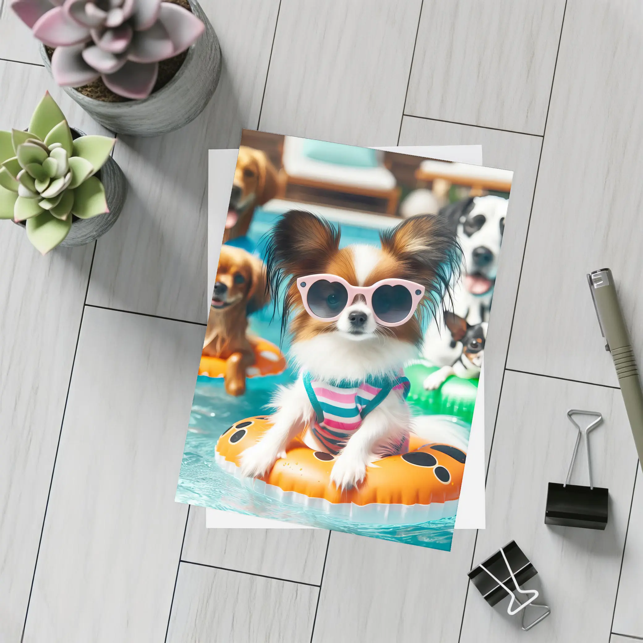 Papillon Dog Pool Party Summer Fun – Postcards