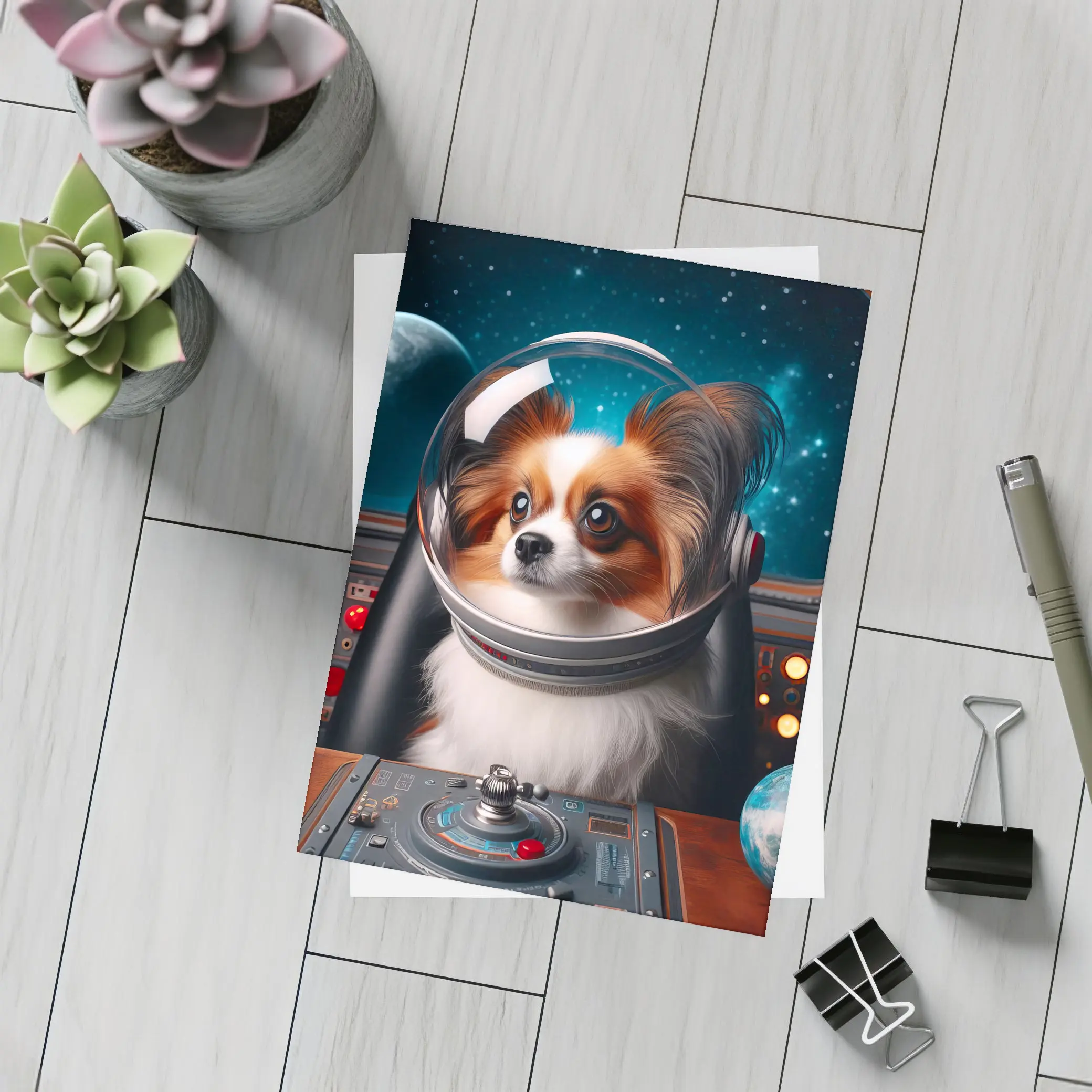 Papillon Dog Astronaut Space Cockpit – Postcards