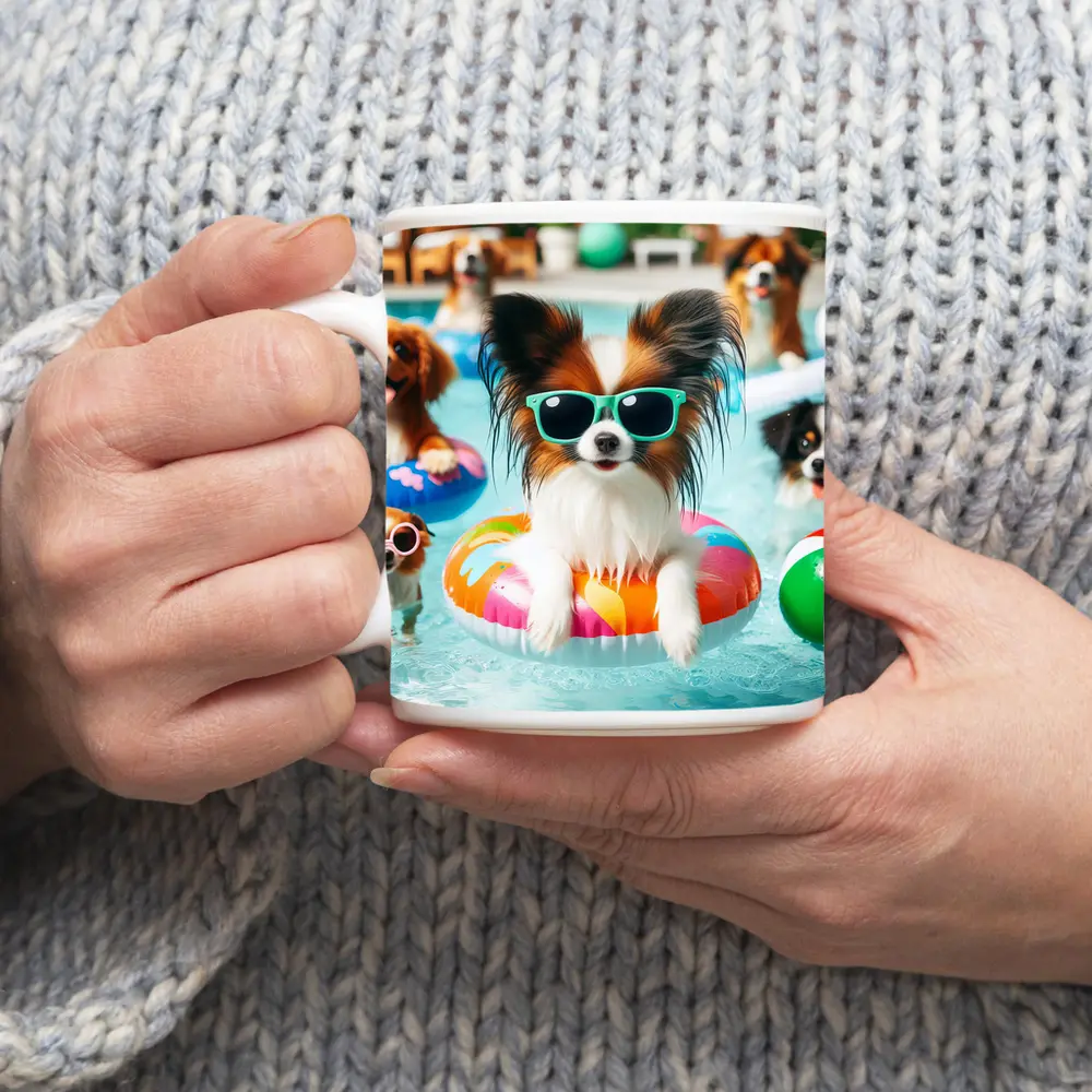 Papillon Dog Sunglasses Pool Party Summer – Mugs