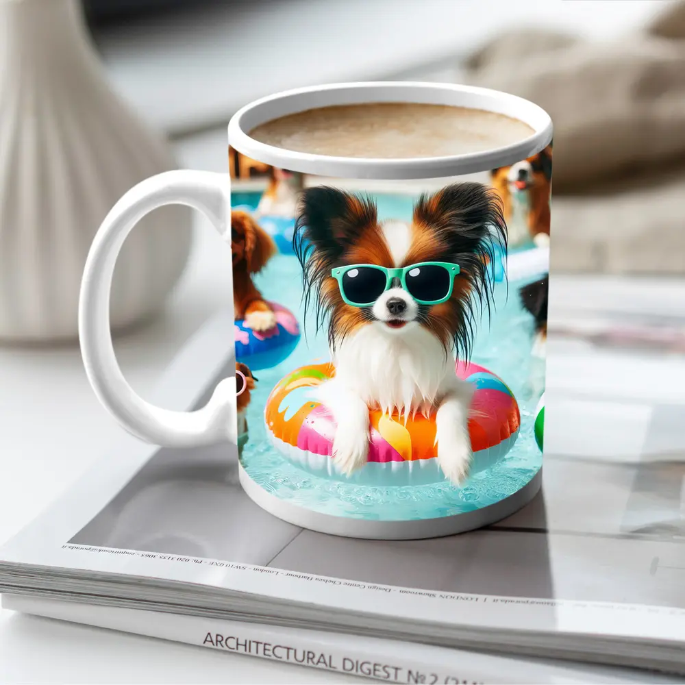 Papillon Dog Sunglasses Pool Party Summer – Mugs