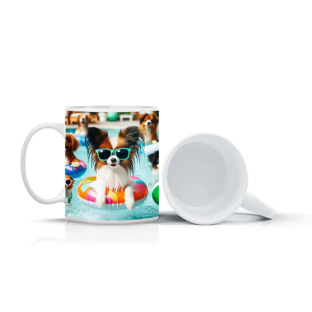 Papillon Dog Sunglasses Pool Party Summer – Mugs