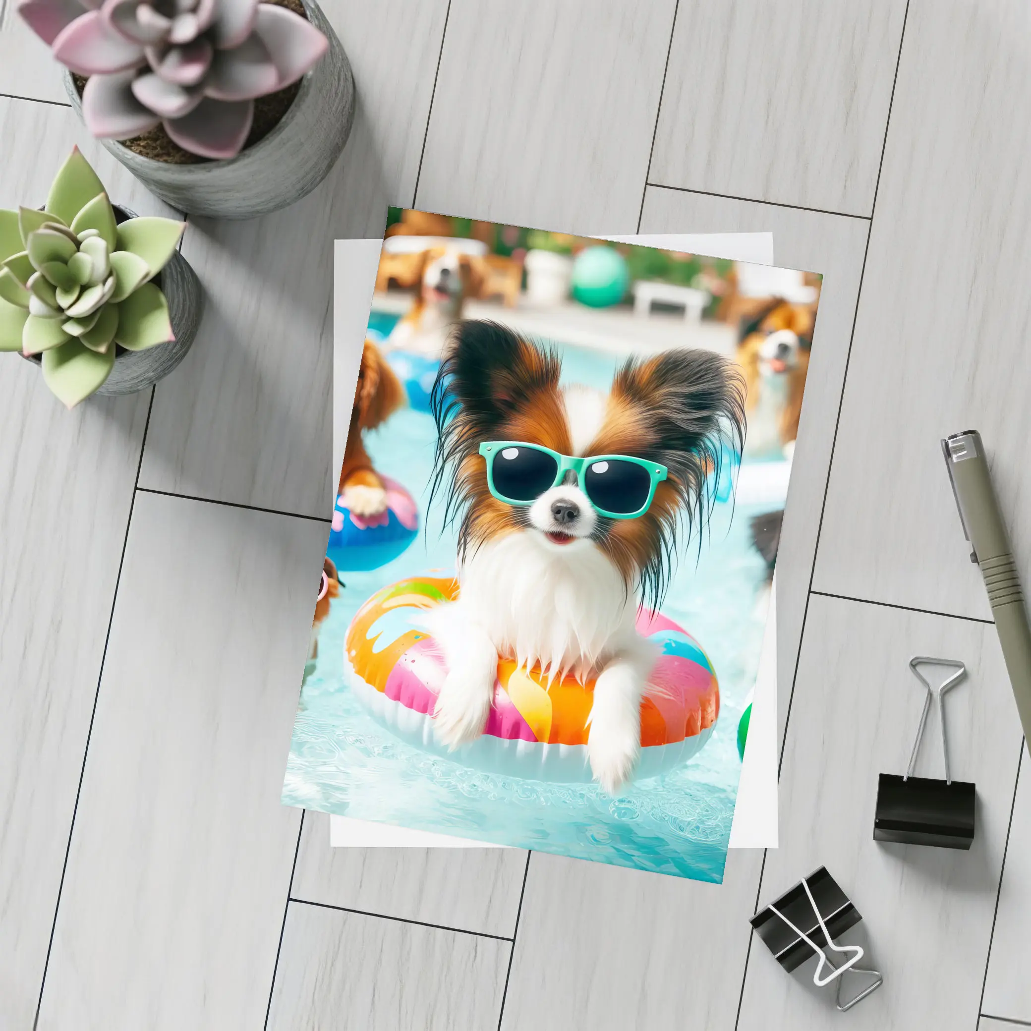 Papillon Dog Sunglasses Pool Party Summer – Postcards