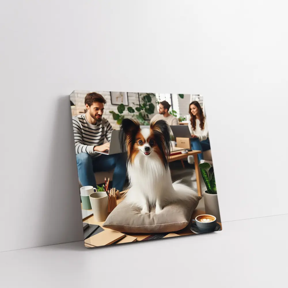 Papillon Dog Sitting on Pillow Indoors – Wall Art