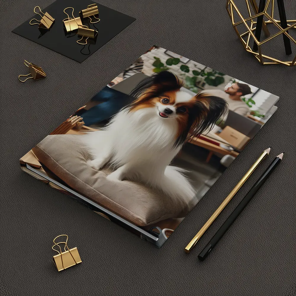 Papillon Dog Sitting on Pillow Indoors – Notebooks