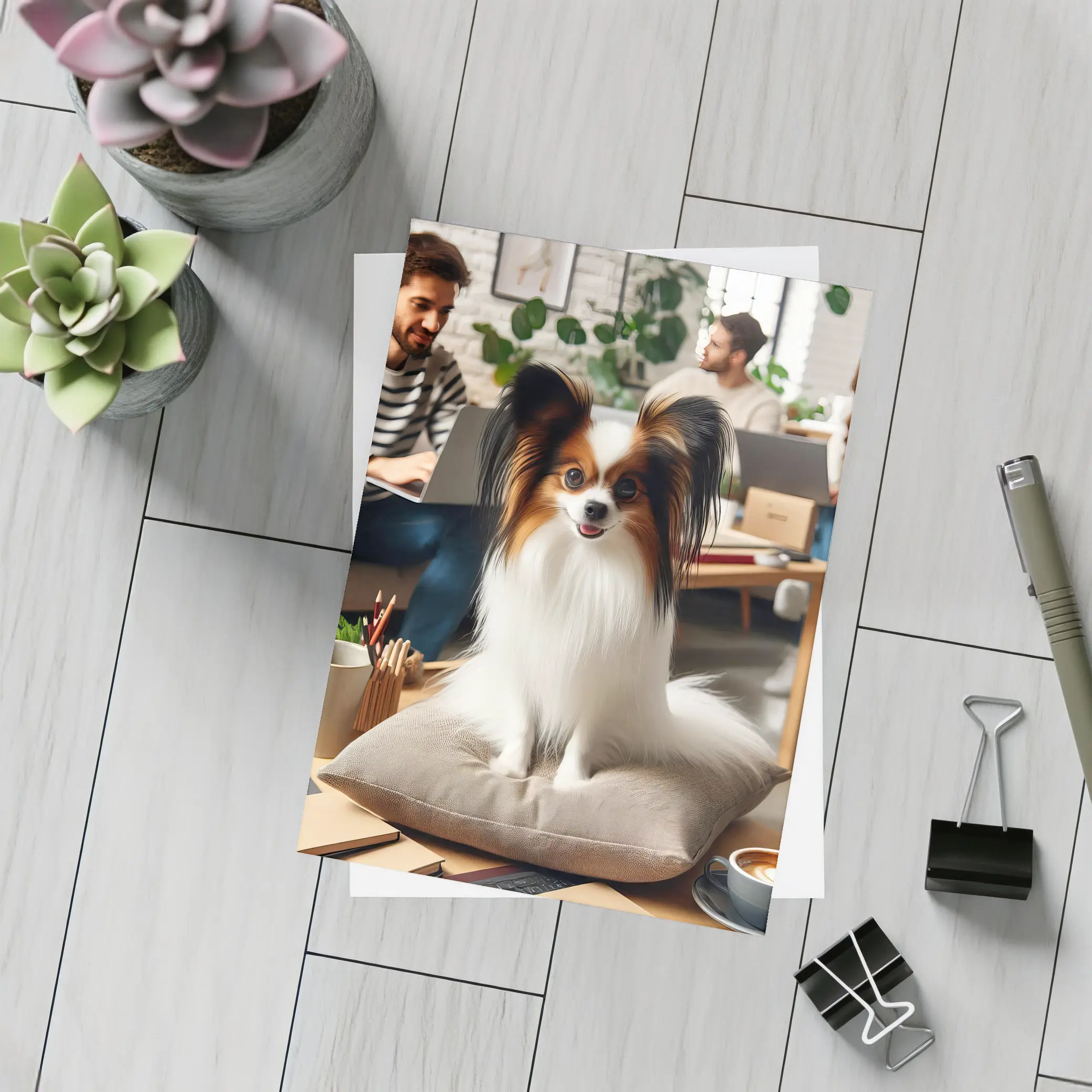 Papillon Dog Sitting on Pillow Indoors – Postcards