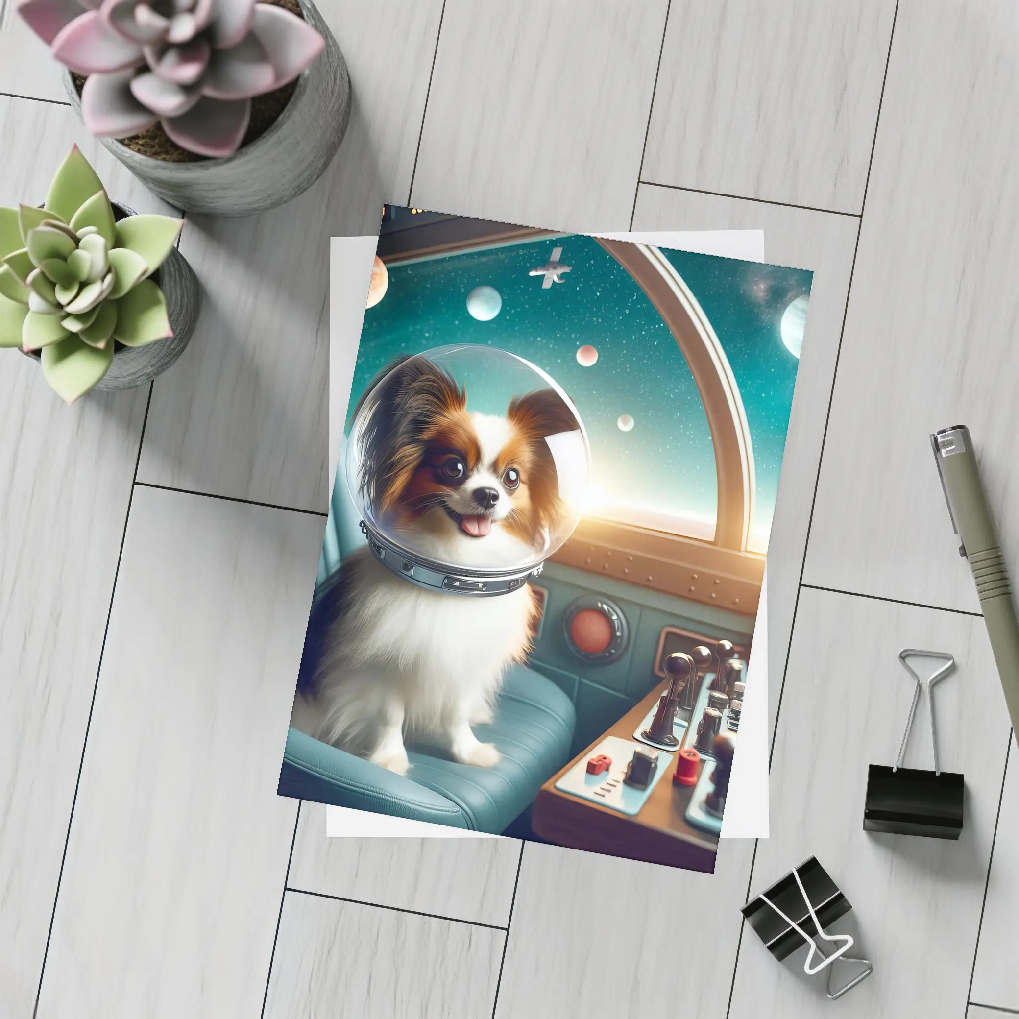 Papillon Dog Astronaut Space Cockpit – Postcards