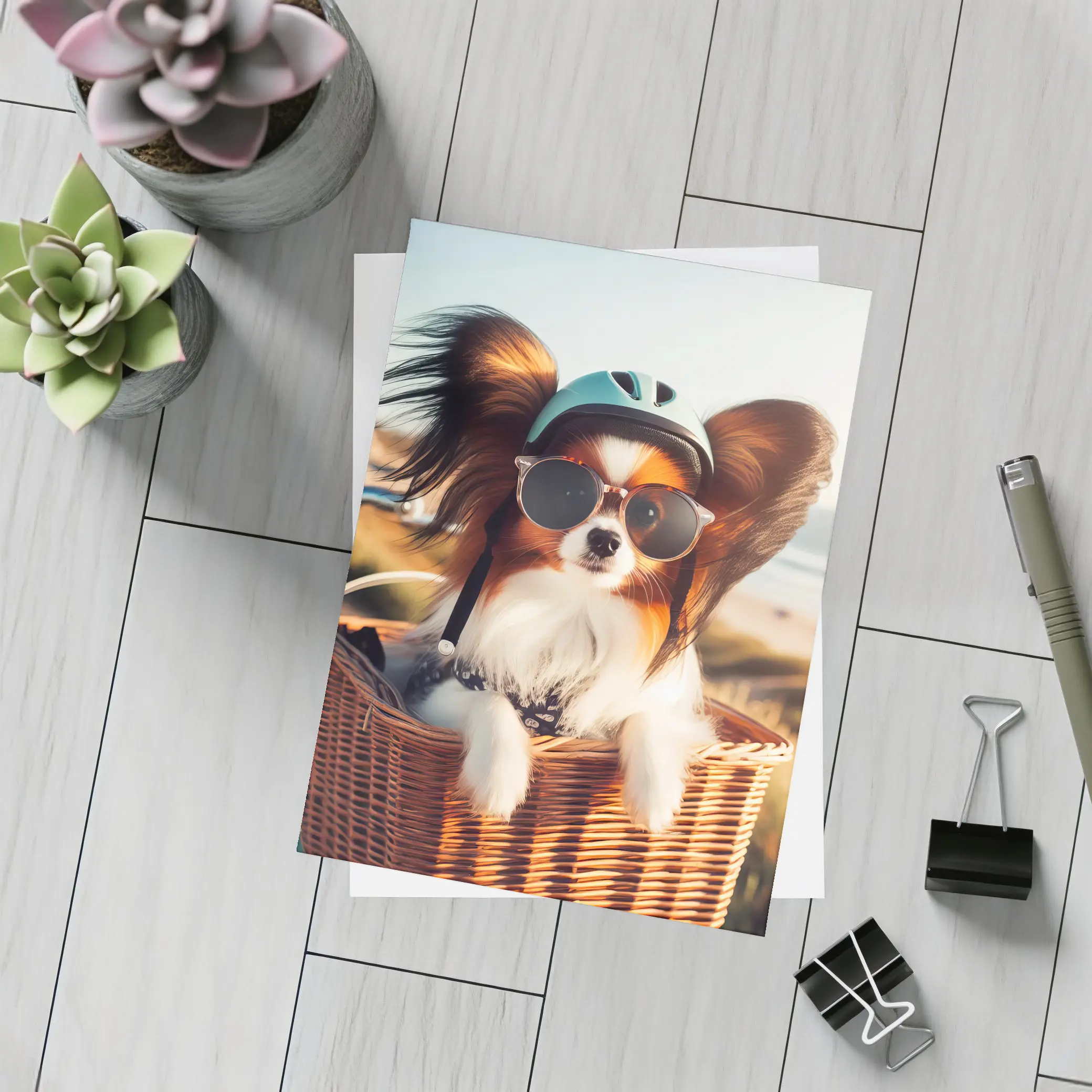 Papillon Dog Sunglasses Helmet Beach Basket – Postcards