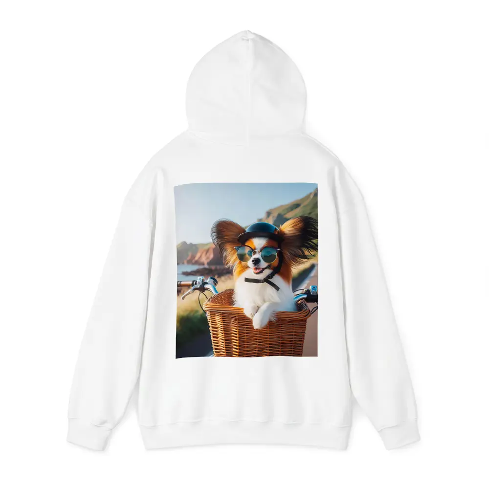 Papillon Dog Sunglasses Bicycle Basket Coastal Road – Hoodies