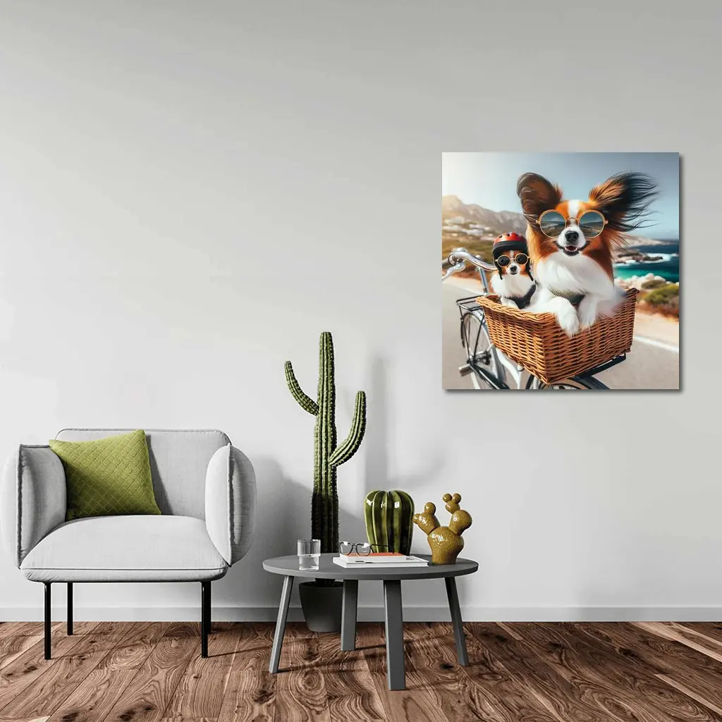 Papillon Dogs Sunglasses Bicycle Basket Coastal – Wall Art