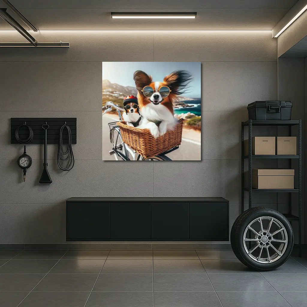 Papillon Dogs Sunglasses Bicycle Basket Coastal – Wall Art