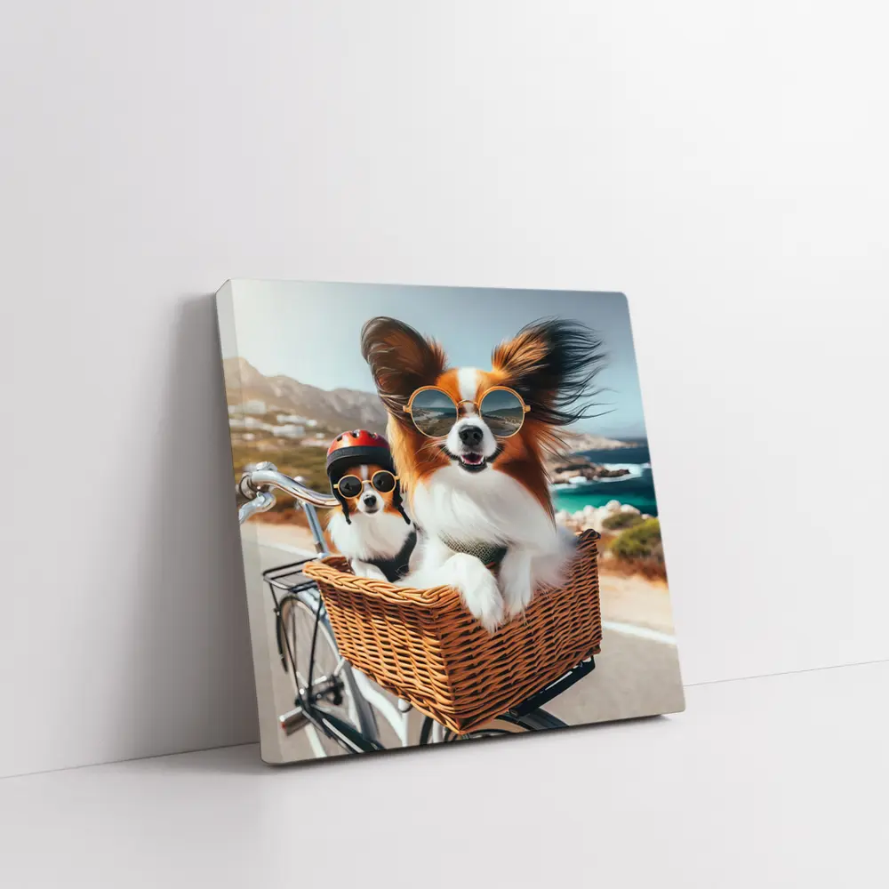 Papillon Dogs Sunglasses Bicycle Basket Coastal – Wall Art