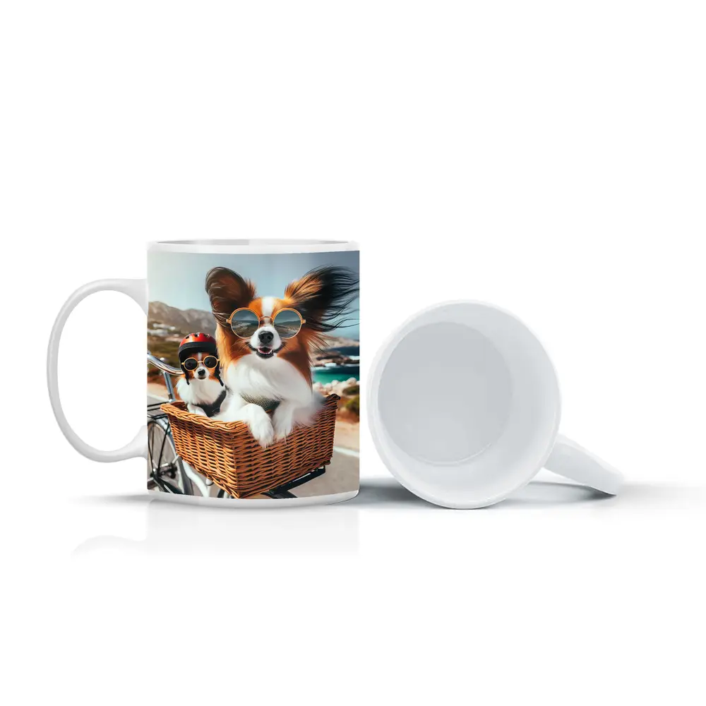 Papillon Dogs Sunglasses Bicycle Basket Coastal – Mugs