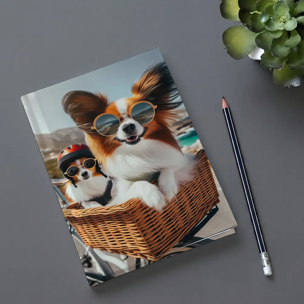 Papillon Dogs Sunglasses Bicycle Basket Coastal – Notebooks