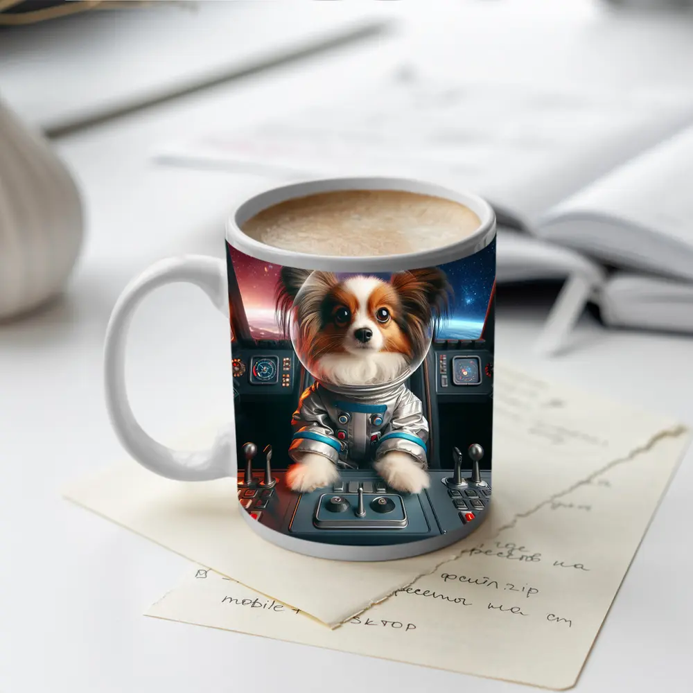 Papillon Dog Astronaut Piloting Space Cockpit – Mugs