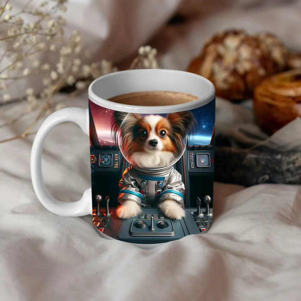 Papillon Dog Astronaut Piloting Space Cockpit – Mugs