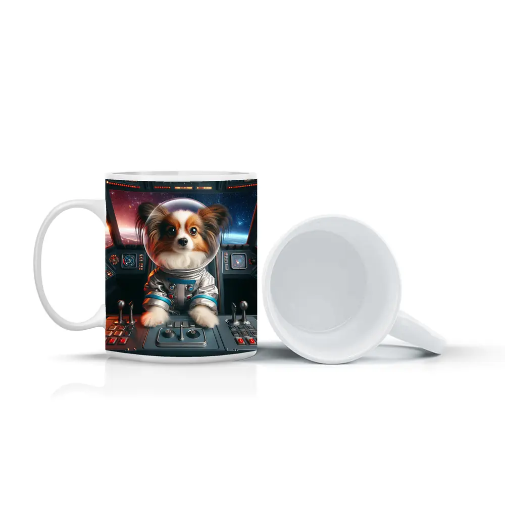 Papillon Dog Astronaut Piloting Space Cockpit – Mugs