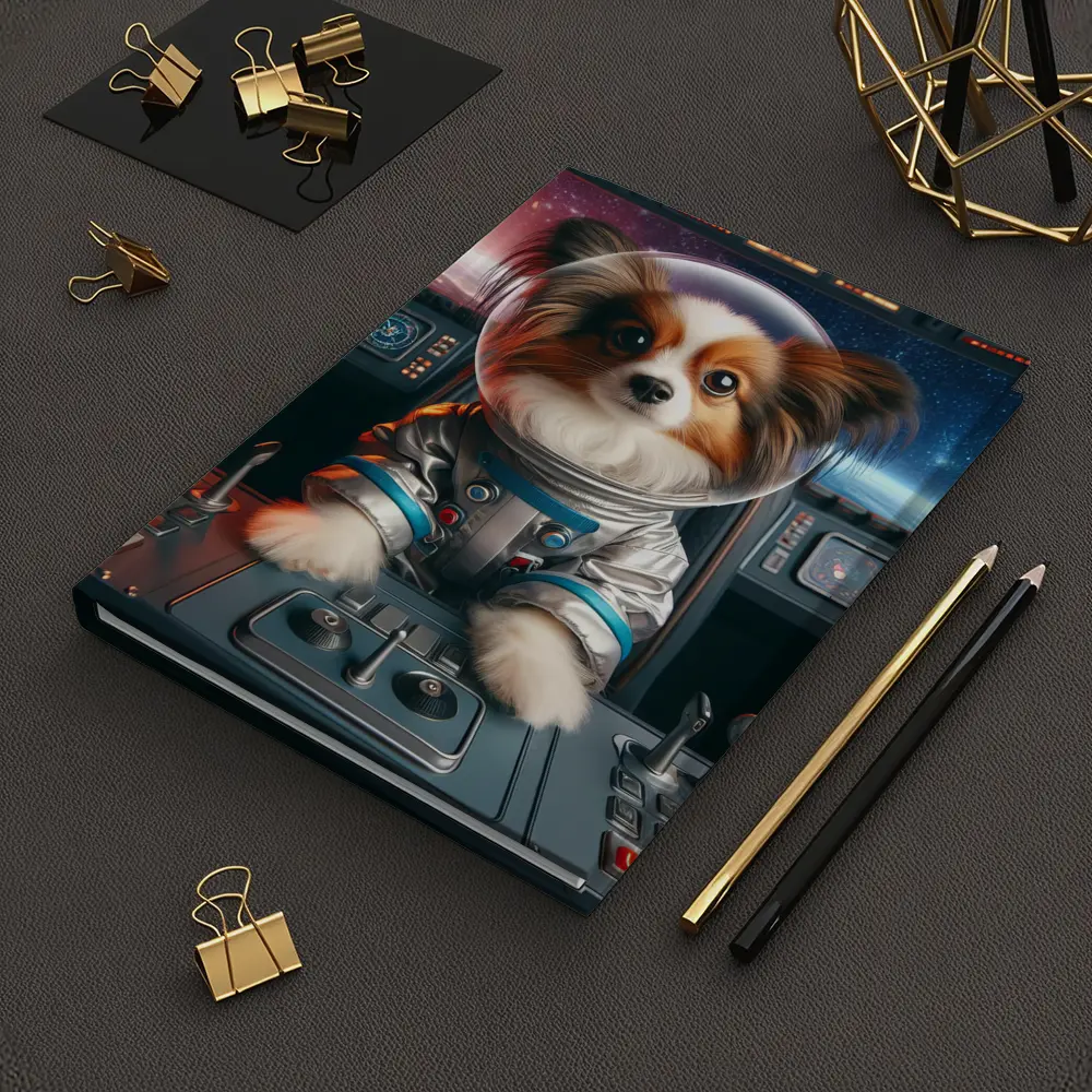 Papillon Dog Astronaut Piloting Space Cockpit – Notebooks