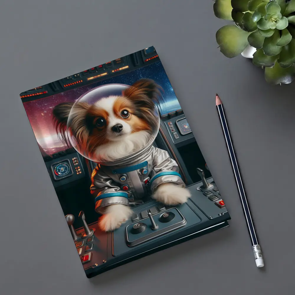 Papillon Dog Astronaut Piloting Space Cockpit – Notebooks