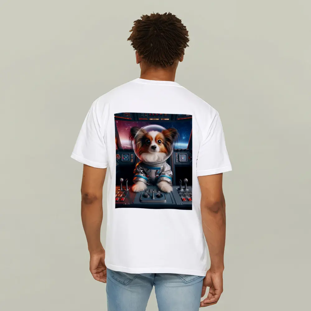 Papillon Dog Astronaut Piloting Space Cockpit – T-Shirts