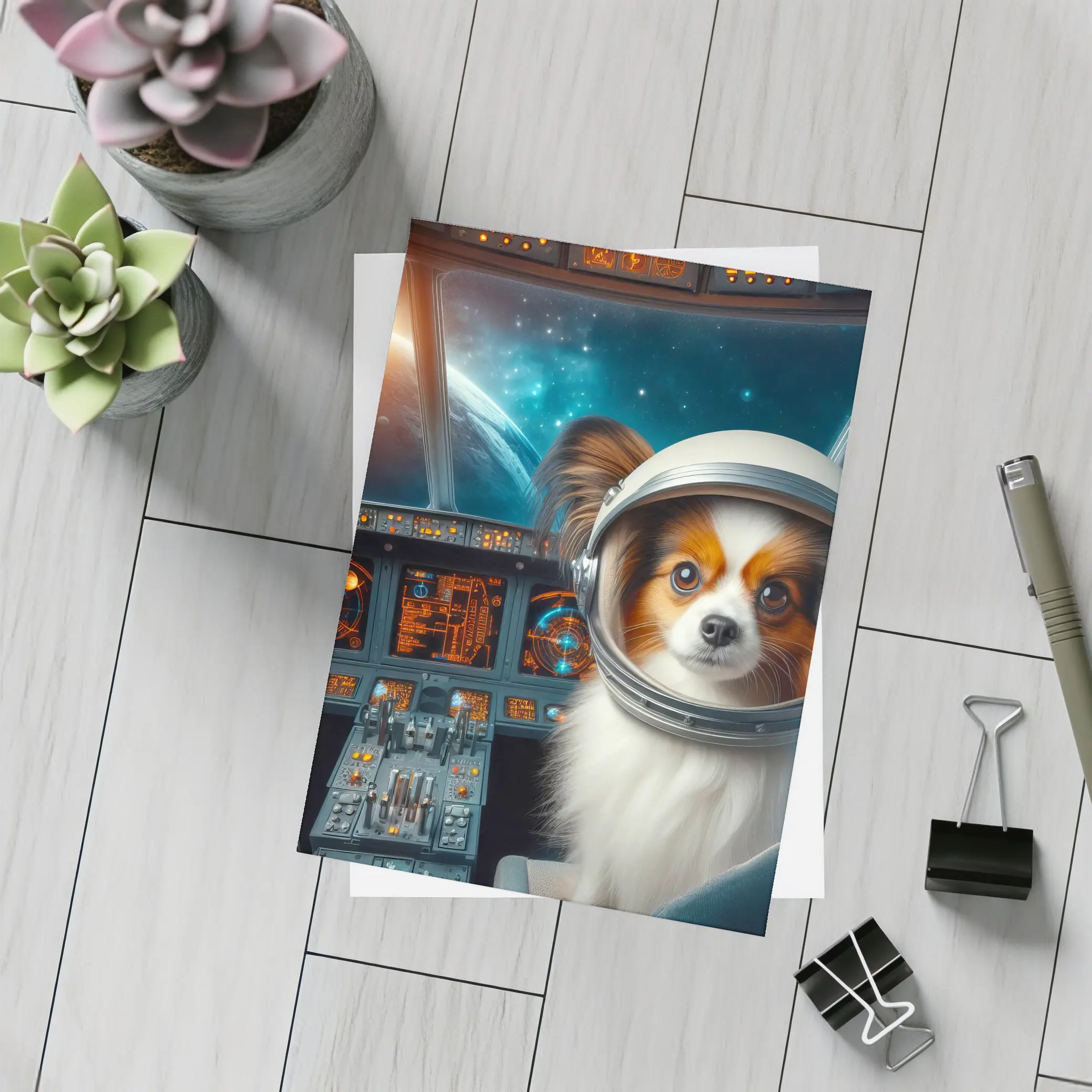 Papillon Dog Astronaut Space Cockpit Art – Postcards