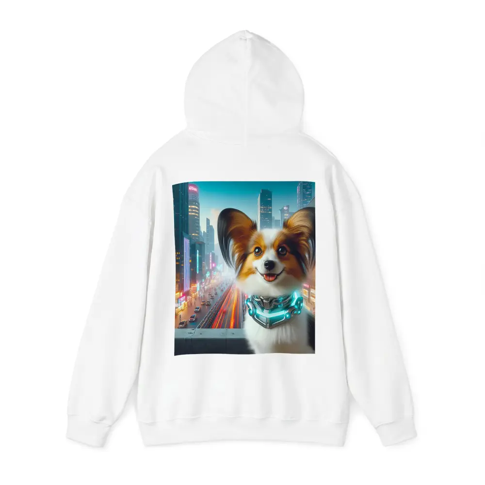 Papillon Dog Cyberpunk Neon City Background – Hoodies