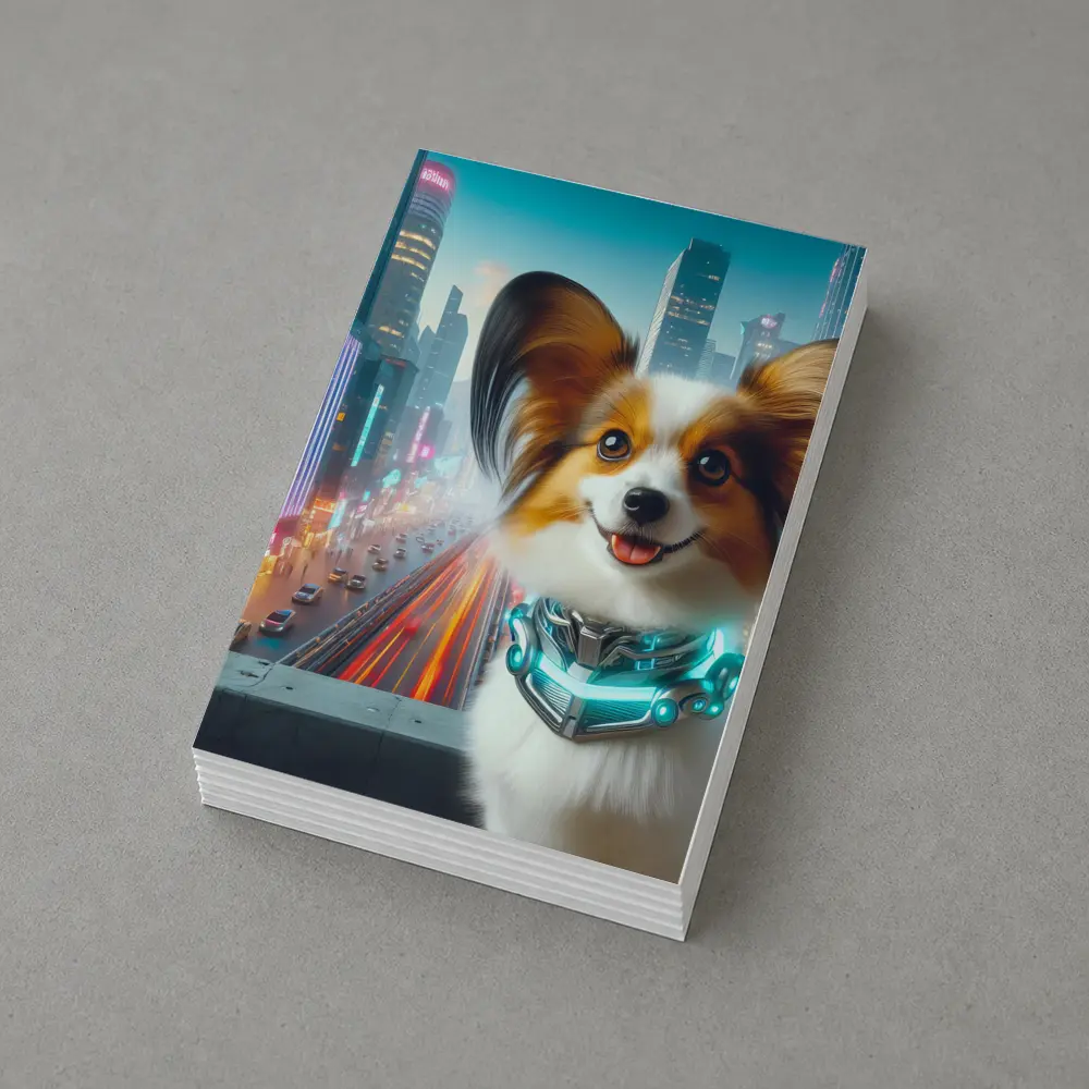 Papillon Dog Cyberpunk Neon City Background – Postcards