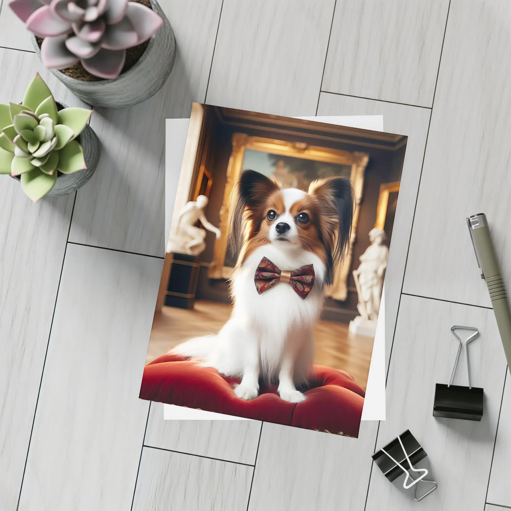 Papillon Dog Bow Tie Classical Museum Gallery – Postcards