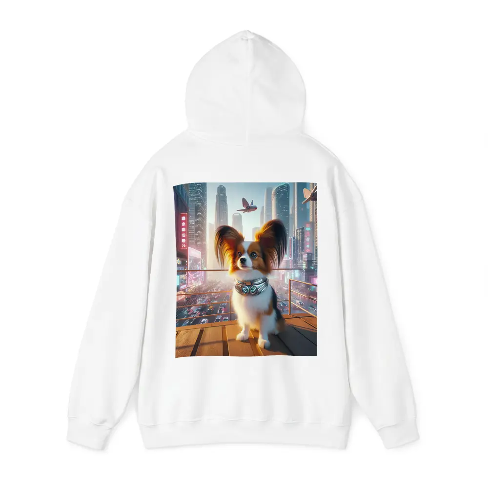 Papillon Dog Futuristic Neon City Skyline – Hoodies