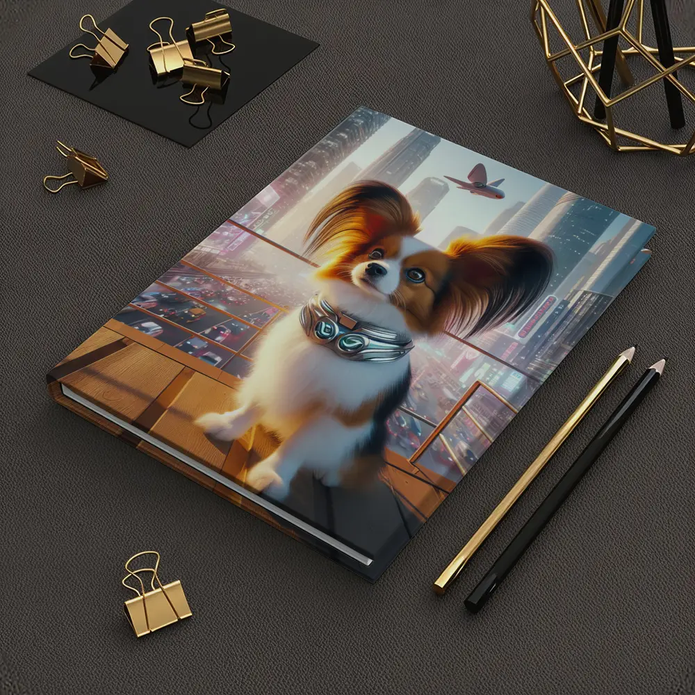 Papillon Dog Futuristic Neon City Skyline – Notebooks