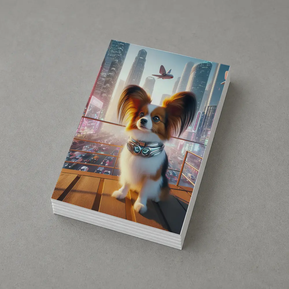 Papillon Dog Futuristic Neon City Skyline – Postcards
