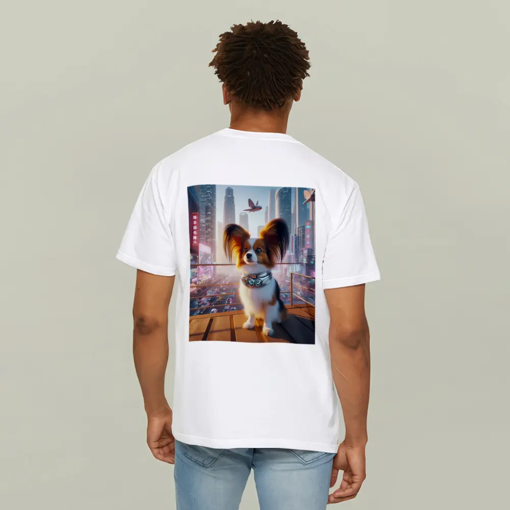 Papillon Dog Futuristic Neon City Skyline – T-Shirts