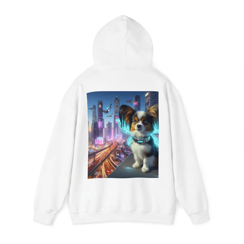 Papillon Puppy Neon Cyberpunk City Night – Hoodies