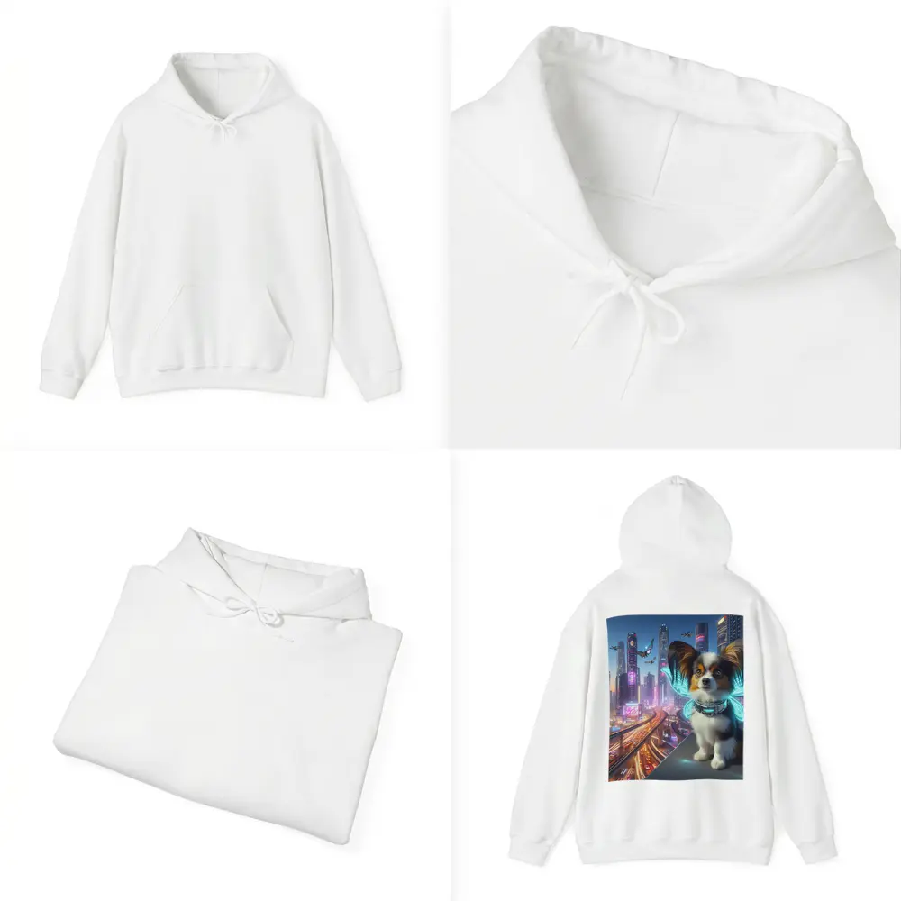 Papillon Puppy Neon Cyberpunk City Night – Hoodies