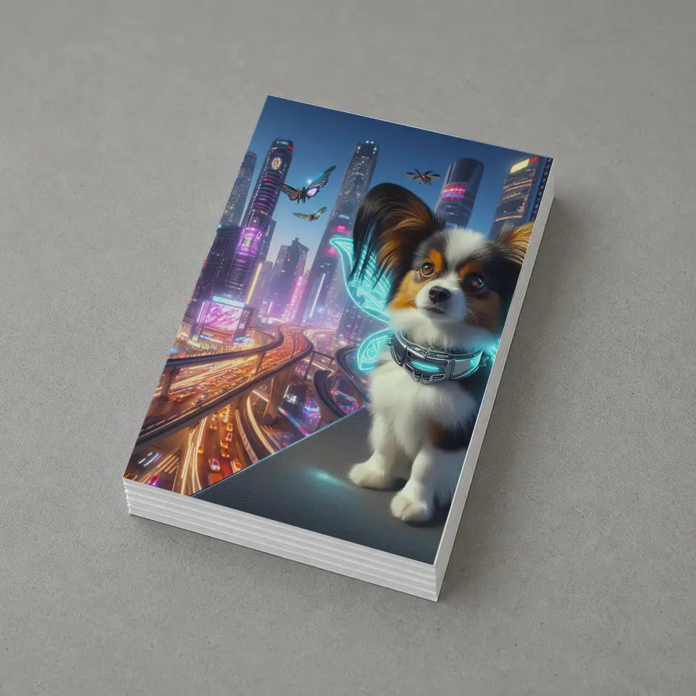 Papillon Puppy Neon Cyberpunk City Night – Postcards