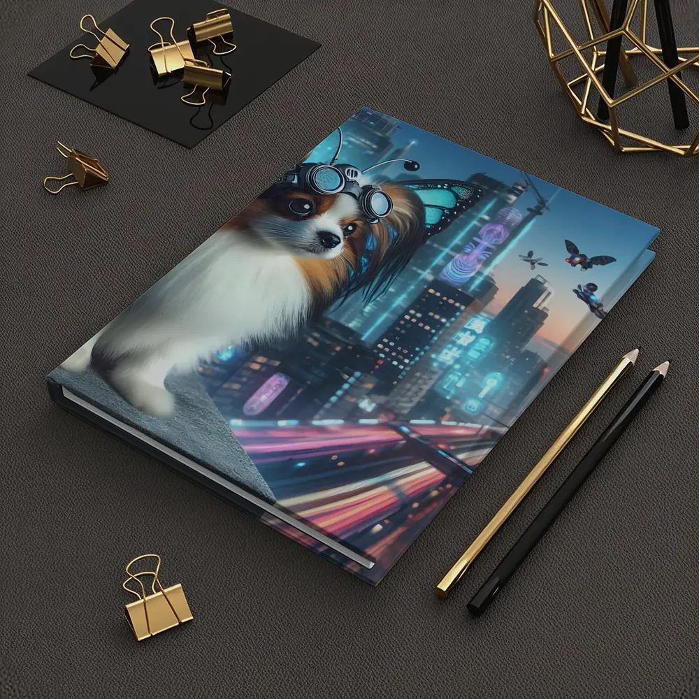 Papillon Dog Cyberpunk City Neon Night – Notebooks