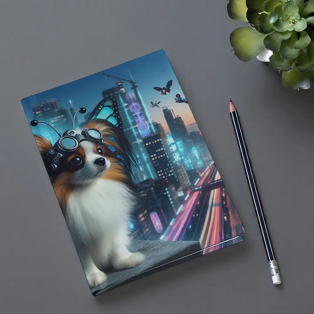 Papillon Dog Cyberpunk City Neon Night – Notebooks