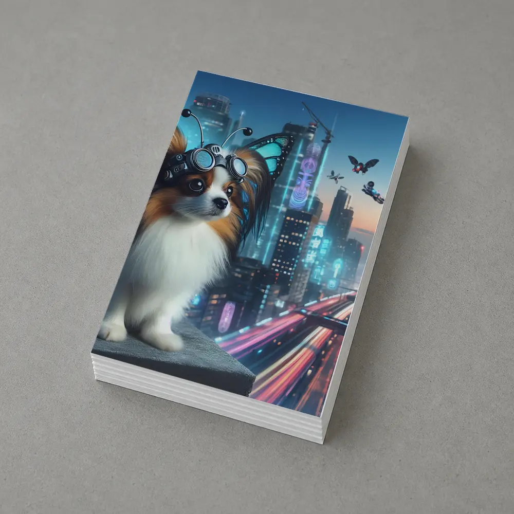 Papillon Dog Cyberpunk City Neon Night – Postcards