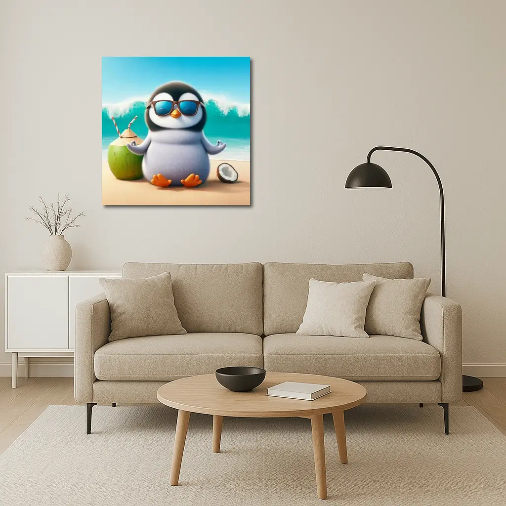Cool Penguin With Sunglasses On Tropical Beach – Wall Art