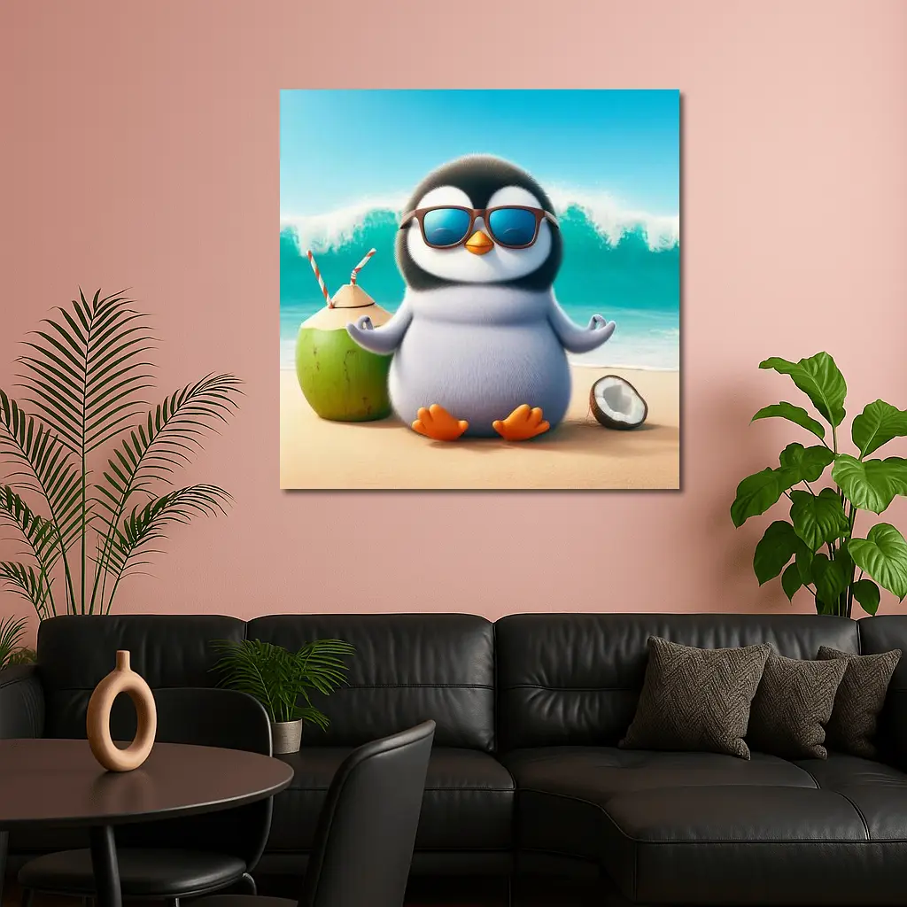Cool Penguin With Sunglasses On Tropical Beach – Wall Art