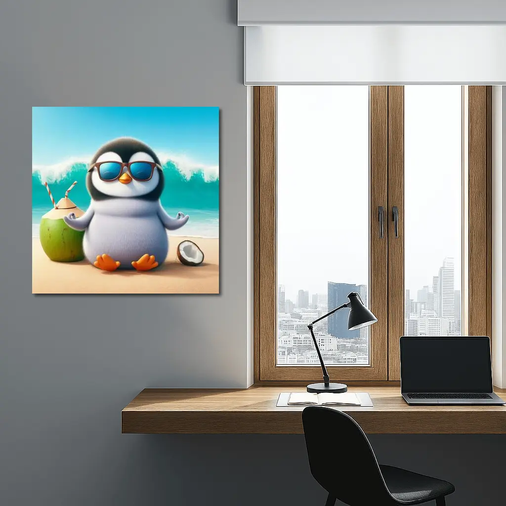 Cool Penguin With Sunglasses On Tropical Beach – Wall Art