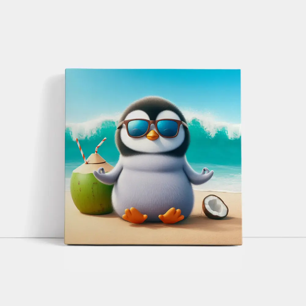Cool Penguin With Sunglasses On Tropical Beach – Wall Art