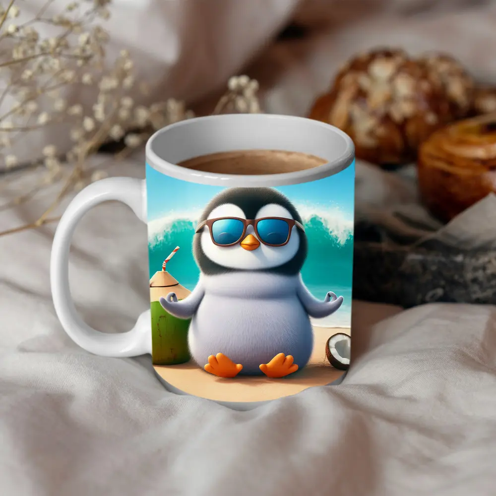 Cool Penguin With Sunglasses On Tropical Beach – Mugs