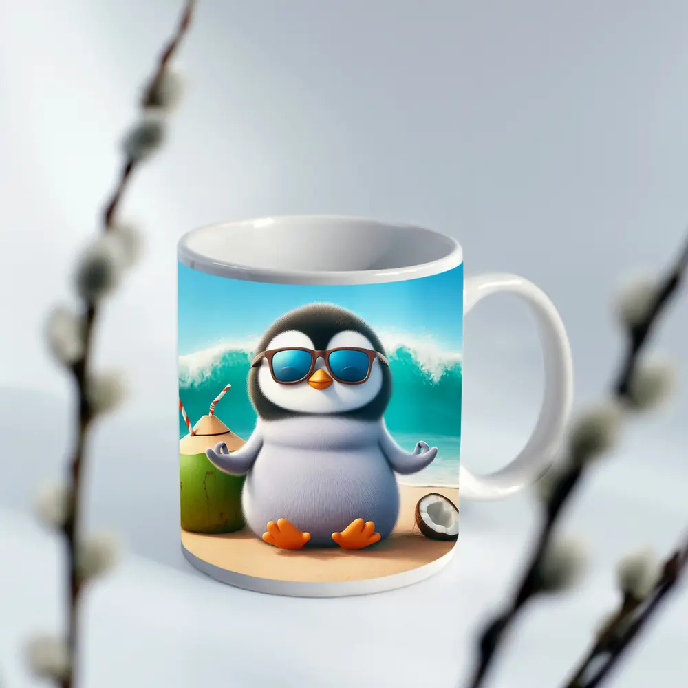 Cool Penguin With Sunglasses On Tropical Beach – Mugs