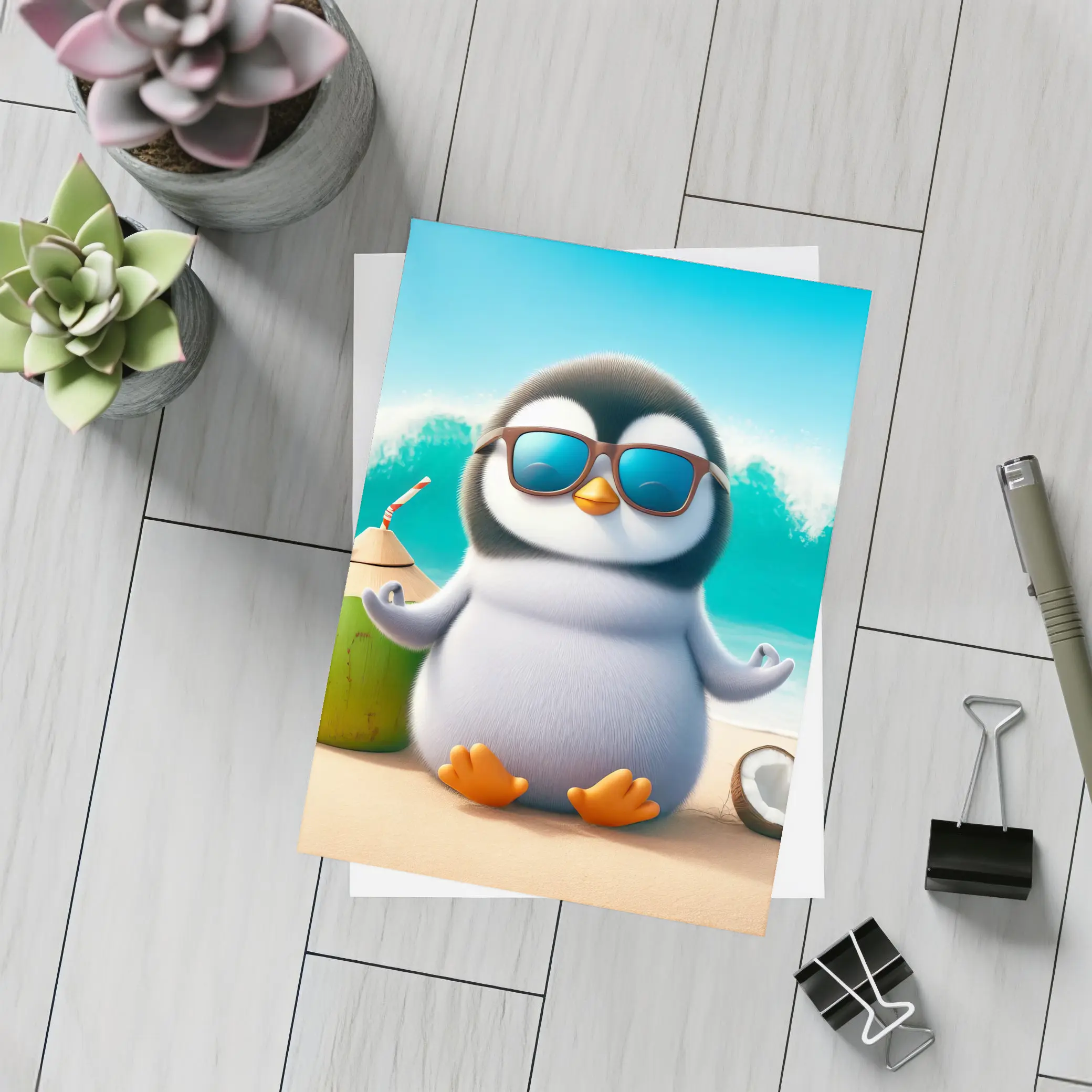 Cool Penguin With Sunglasses On Tropical Beach – Postcards