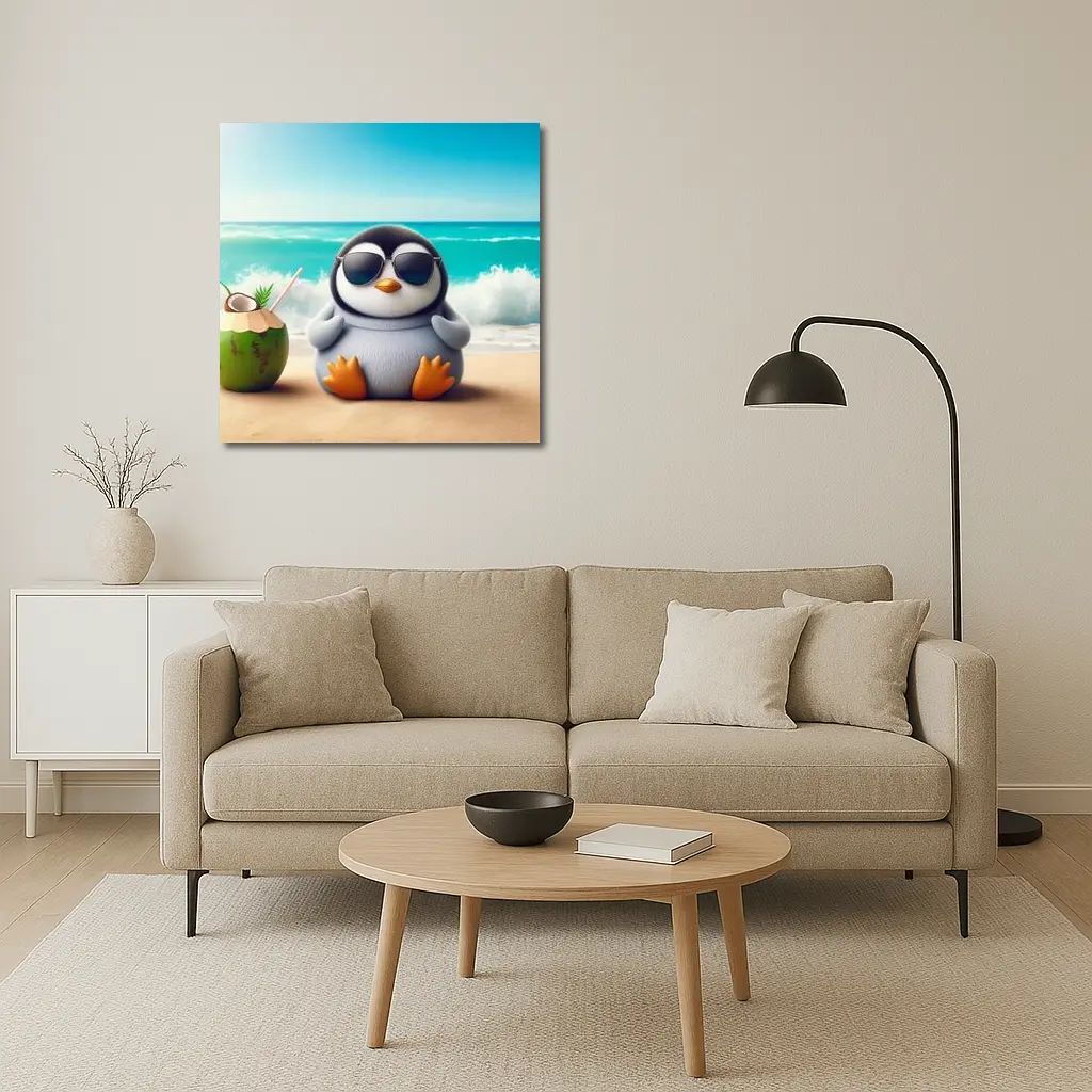 Cool Penguin With Sunglasses On Beach – Wall Art