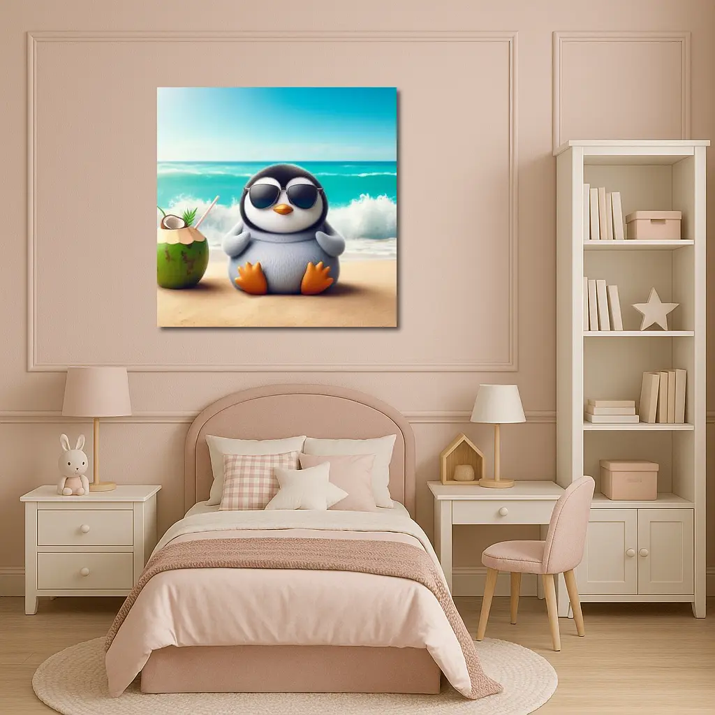 Cool Penguin With Sunglasses On Beach – Wall Art